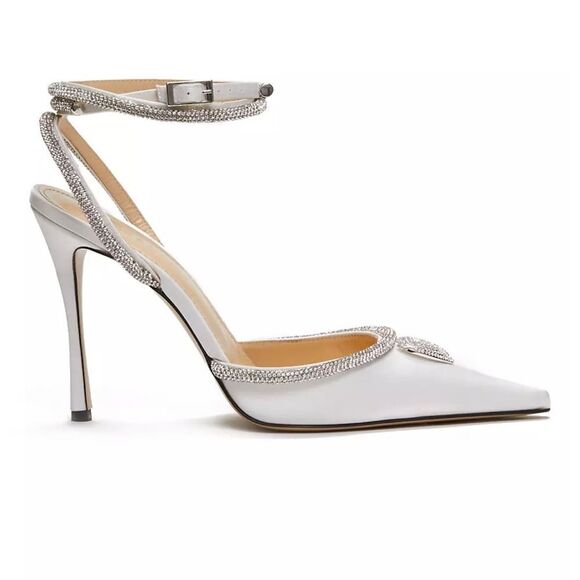Mach & Mach Crystal Heart 110 Satin Ankle-Strap Pumps size 38 - Picture 1 of 16